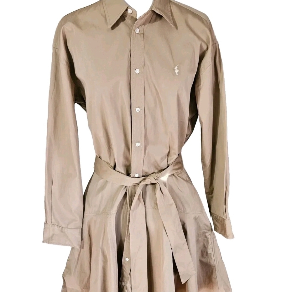 Polo Denim and Supply Womens Sz 10 Tan Cotton Broadcloth Belted Shirt Dress